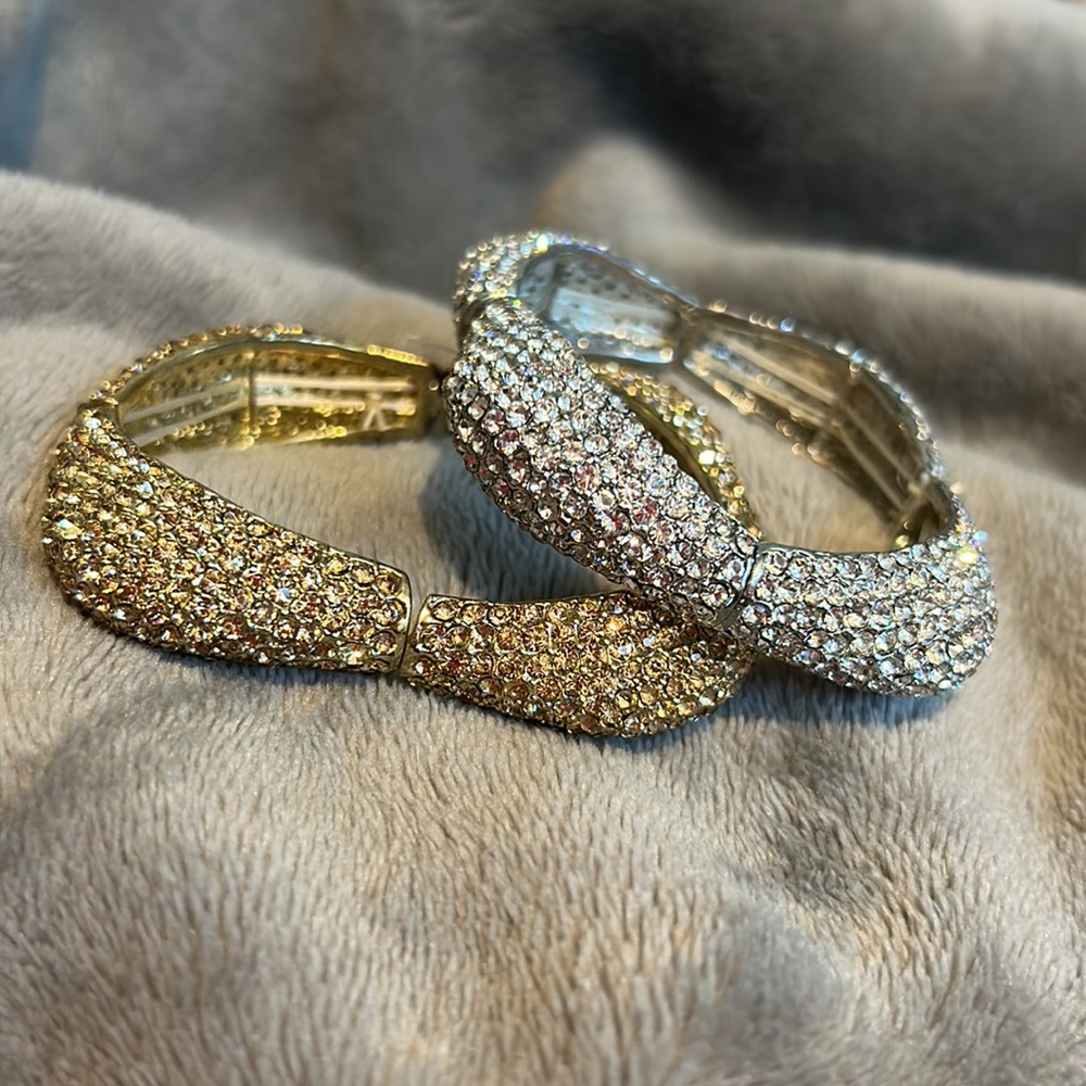 Gold or Silver Stretch Pavé Crystal Bracelets-Boutique